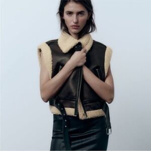 ZARA DARK BROWN CROPPED DOUBLE FACED VEST SIZE:XS 8073/238